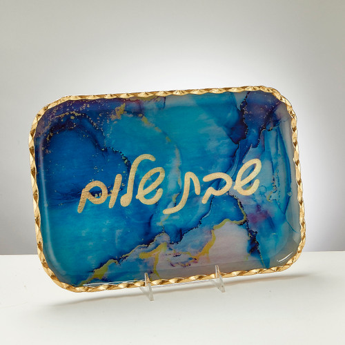 "Marble Design" Glass Rectangle Shabbat Tray