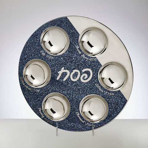 Starry Night Ceramic Seder Plate In Navy And Silver