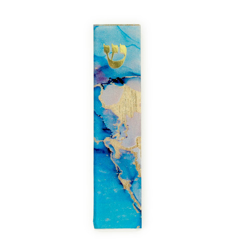 Blue Marble Art Glass Mezuzah