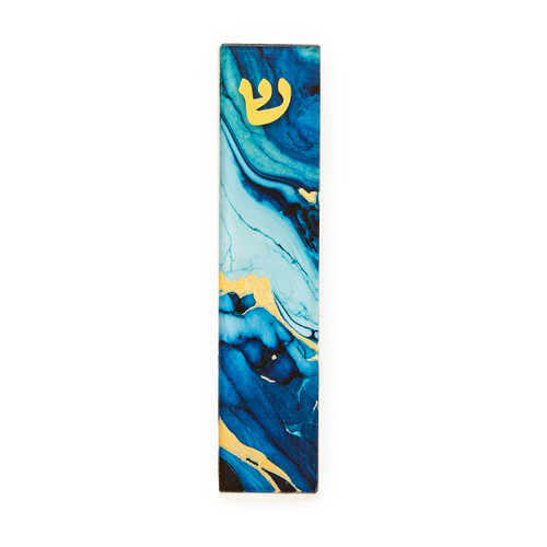 Dark Blue Marble Art Glass Mezuzah