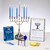 Set Of Silvertone Menorah, Candles, Gelt, Dreidel