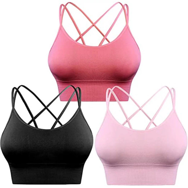 Uniexcosm Women Sports Bra 3 Pack Strappy Yoga Running Gym Workout Bra