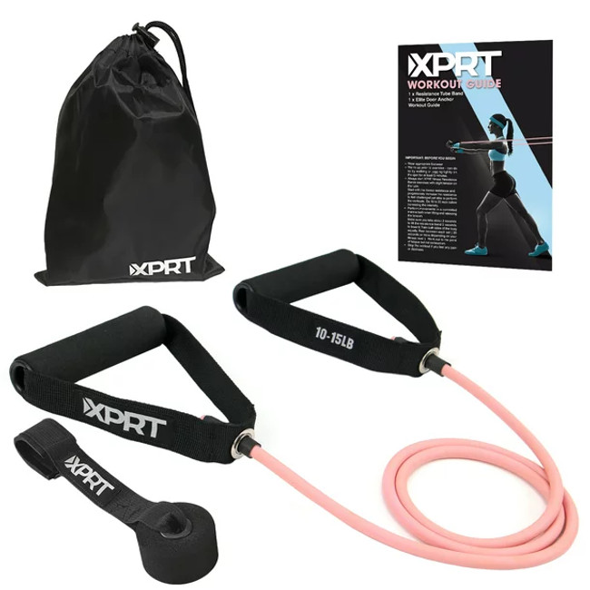 XPRT Fitness Signle Resistance Band Home Gym Exercise Band with Handles and Door Anchor 10 LB