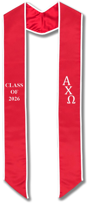 Alpha Chi Omega Graduation Stole - Red with White Embroidery