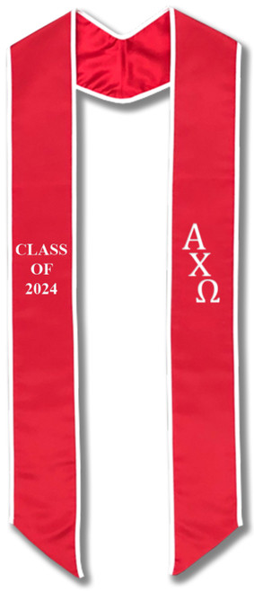 Alpha Chi Omega Graduation Stole - Red with White Embroidery