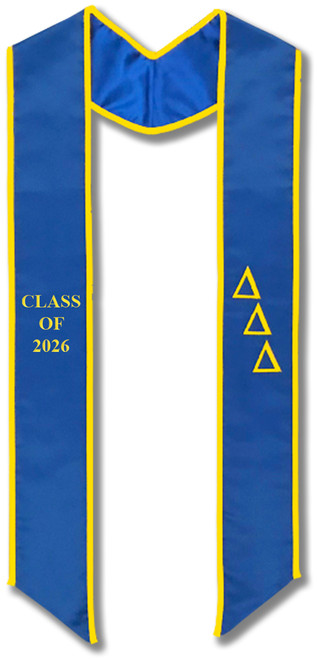 Delta Delta Delta Graduation Stole - Royal with Gold Embroidery