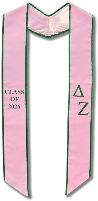 Delta Zeta Graduation Stole - Pink with Kelly Green Embroidery