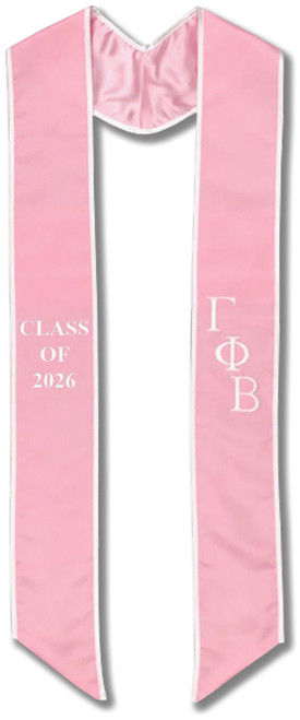 Gamma Phi Beta Graduation Stole - Light Pink with White Embroidery
