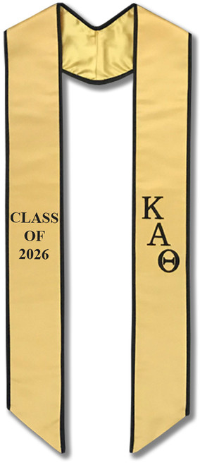 Kappa Alpha Theta Graduation Stole - Gold with Black Embroidery
