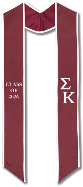 Sigma Kappa Graduation Stole - Maroon with White Embroidery