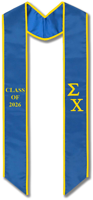 Sigma Chi Graduation Stole - Royal with Gold Embroidery