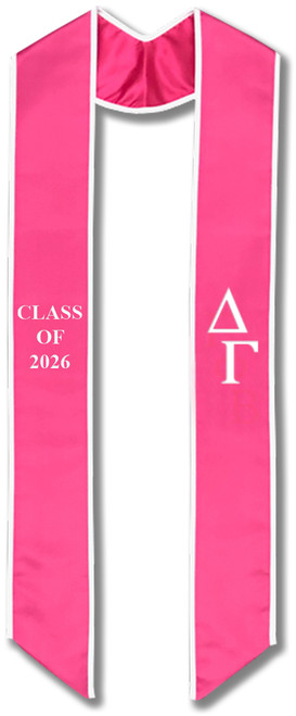 Delta Gamma Graduation Stole - Hot Pink with White Embroidery