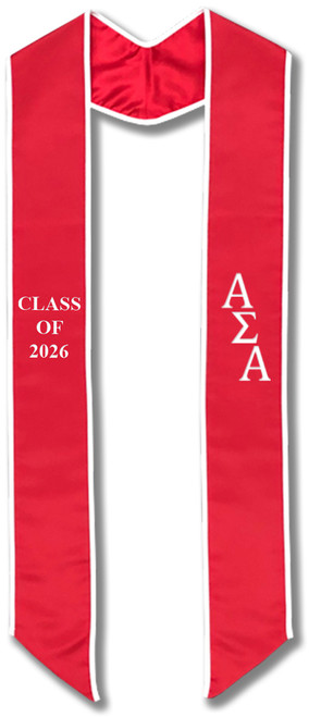 Alpha Sigma Alpha Graduation Stole - Red with White Embroidery