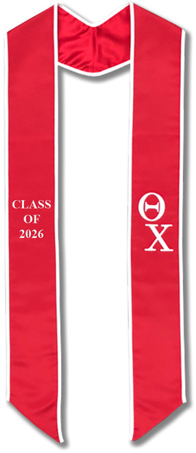Theta Chi Graduation Stole - Red with White Embroidery