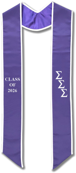 Sigma Sigma Sigma Graduation Stole - Purple with White Embroidery