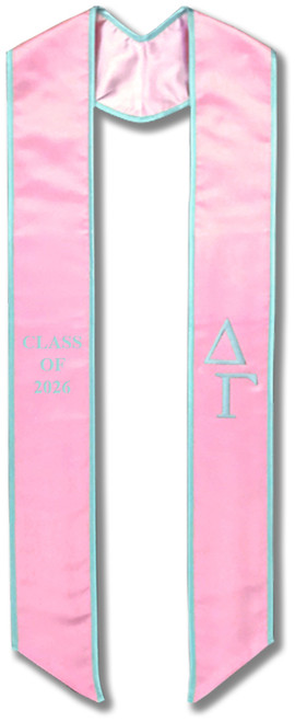 Delta Gamma Graduation Stole - Light Pink with Light Blue Embroidery