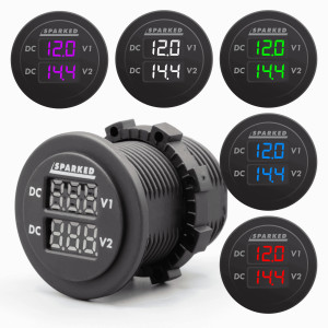 Sparked Innovations Dual Battery Voltmeter Monitor 12VDC for Main and AUX Battery Sparked Innovations Dual Battery Voltmeter Monitor 12VDC for Main and AUX Battery