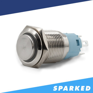Sparked Innovations Aluminum Latching 12V Push Button Switch SPDT Halo Ring Sparked Innovations Aluminum Latching 12V Push Button Switch SPDT Halo Ring
