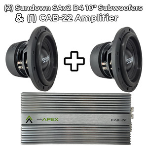 2 x Sundown SAv2 10" D4 Subwoofers & 1 CAB-22 Amplifier 2 x Sundown SAv2 10" D4 Subwoofers & 1 CAB-22 Amplifier