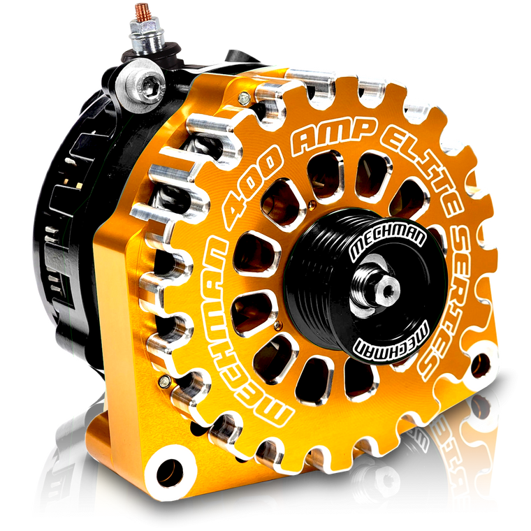 High Output 400A large case BILLET alternator for 2001-2007 GM truck 6.6l Diesel - side output stud - Orange B11348400OR Mechman