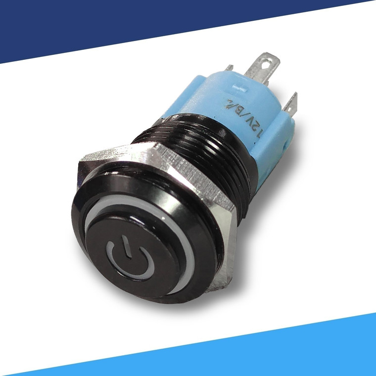 Sparked Innovations Black Latching 12V Push Button Switch SPDT Power Symbol