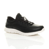 Front right side view of Black PU Flat Toggle Metallic Memory Foam Trainers