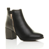 Front right side view of Black PU High Block Heel Metallic Contrast Ankle Boots