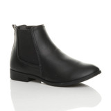 Front right side view of Black PU Low Heel Chelsea Ankle Boots