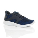 Front right side view of Navy Mens Memory Foam Lace Up Mesh Trainers Sneakers