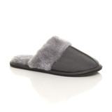 Front right side view of Grey Suede Slip On Lightweight Memory Foam Mules Slippers