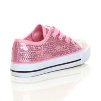 Back right side view of Pink Glitter Flat Glitter Plimsolls Trainers Sneakers