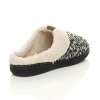Back right side view of Grey 2 Tone Fur Lined Winter Luxury Mules Slippers