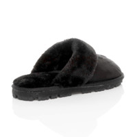 Back right side view of Black / Black Fur Suede Fur Lined Winter Luxury Mules Slippers