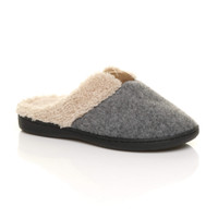 Front right side view of Grey Fur Lined Winter Luxury Mules Slippers