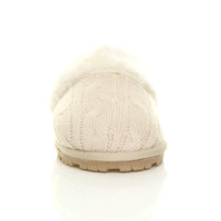 Front view of Beige Knit Fur Lined Winter Luxury Mules Slippers