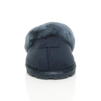 Front view of Navy / Navy Fur Suede Fur Lined Winter Luxury Mules Slippers