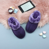 Purple Suede Fur Lined Winter Luxury Mules Slippers