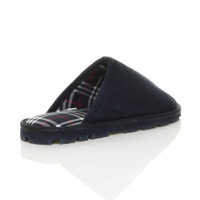 Back right side view of Navy Suede Flat Tartan Check Luxury Mules Slippers