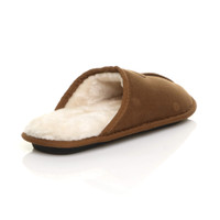 Back right side view of Chestnut Winter Fur Lined Memory Foam Mules Slippers House Shoes
