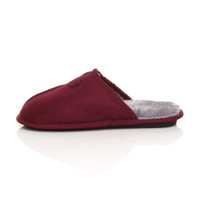 Left side view of Burgundy Winter Fur Lined Memory Foam Mules Slippers House Shoes