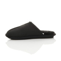 Left side view of Black Winter Fur Lined Memory Foam Mules Slippers House Shoes