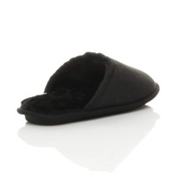 Back right side view of Black Winter Fur Lined Memory Foam Mules Slippers House Shoes