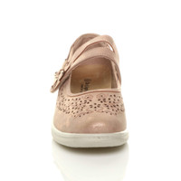 Front view of Rose Gold PU Mary Jane Grip Sole Comfort Shoes