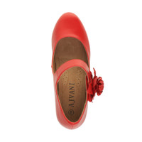 Top view of Red PU Flower Mary Jane Padded Comfort Court Shoes