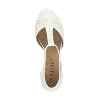 Top view of White PU Mid Heel T-Bar Brogue Shoes Sandals