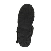 Bottom view of the sole of Black / Black Fur Suede Flat Bow Fur Lined Ankle Boots Slippers Booties