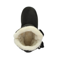 Top view of Black / White Fur Suede Flat Bow Fur Lined Ankle Boots Slippers Booties