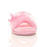 Front view of Pink Fur Flat Peep Toe Faux Fur Mules Slippers