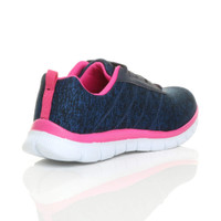 Back right side view of Navy / Fuchsia Flat Memory Foam Lace Up Trainers