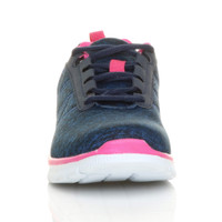 Front view of Navy / Fuchsia Flat Memory Foam Lace Up Trainers